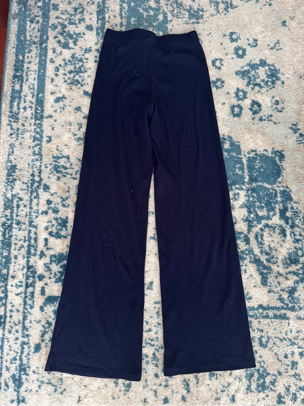 Garage Ribbed Knit Wide Leg Pants - Navy Blue - Picture 3 of 3